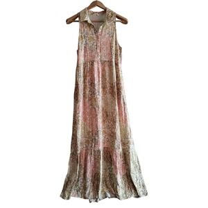 Love stitch Womens Maxi Dress S Gardenia‎ Tiered Pockets Peasant Boho